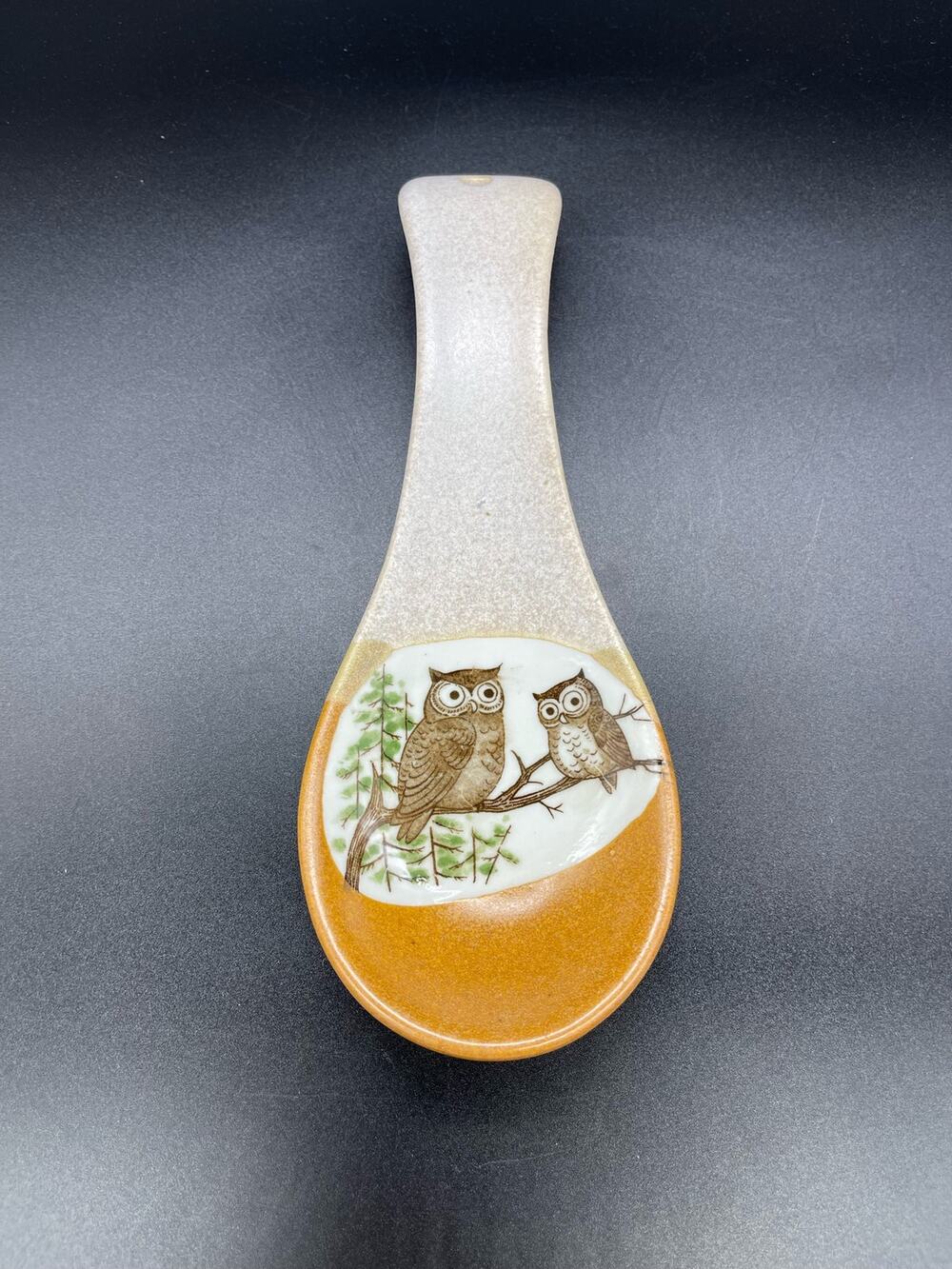 Otagiri Owl Stoneware Spoon Rest Stovetop Owls on a Branch 9"